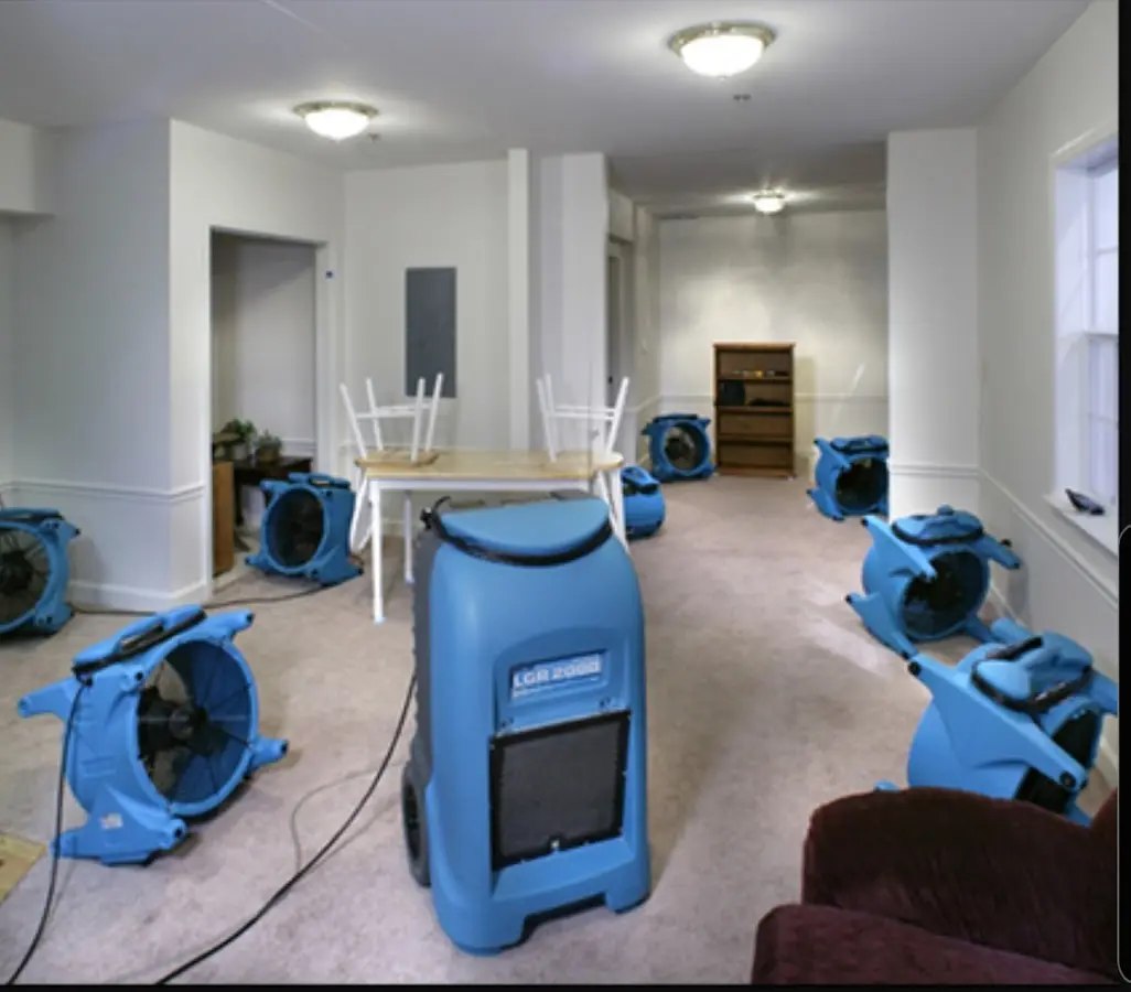 Air movers and dehumidifier setup for Water Damage Restoration in South Orange Village